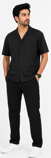 Cotton Jersey Collar Shirt Set