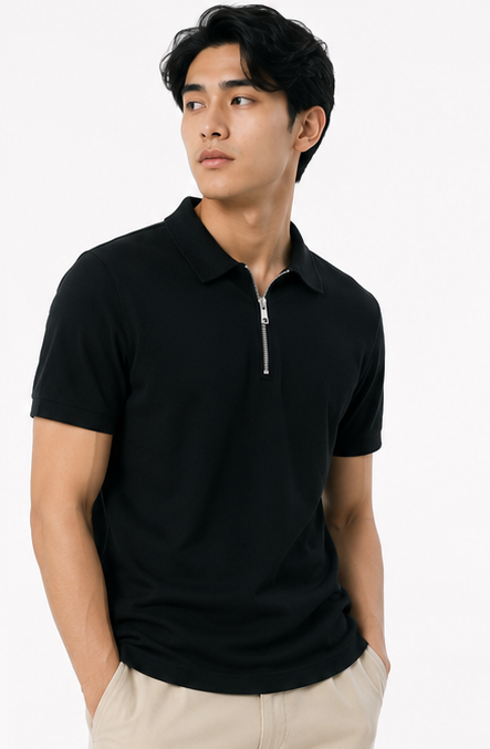Popcorn Fabric Zipper Polo