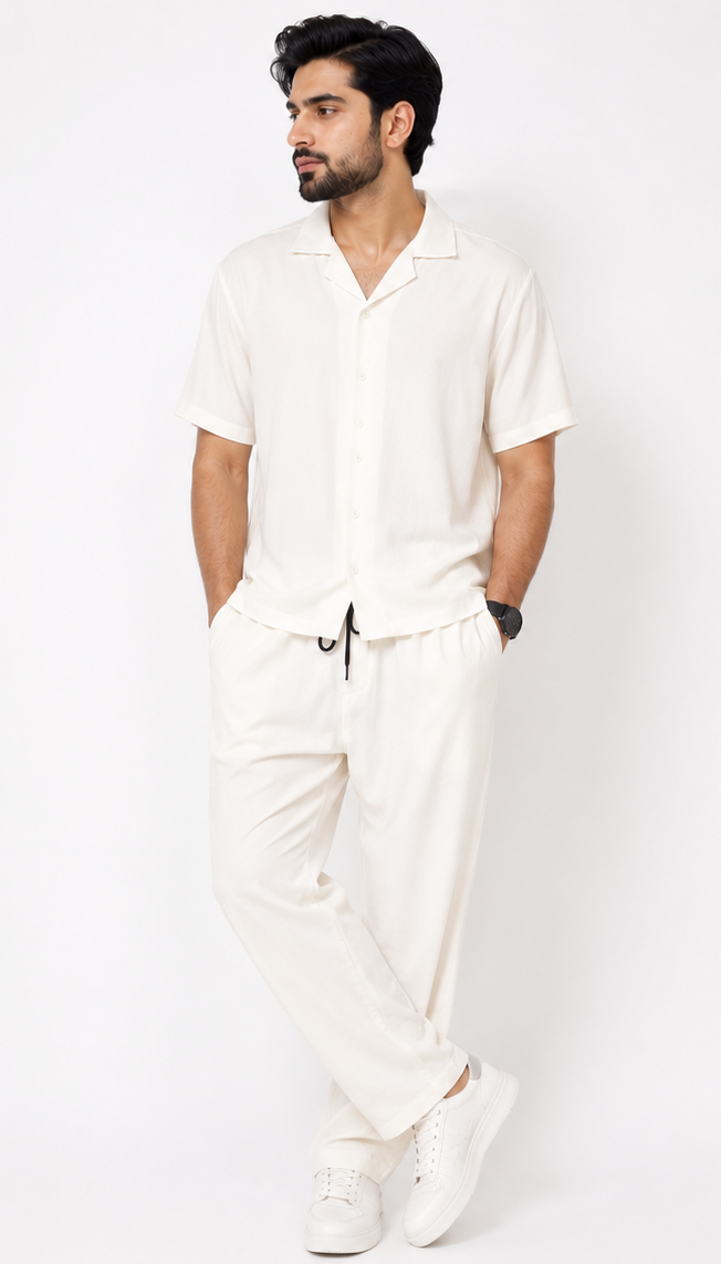 Cotton Jersey Collar Shirt Set